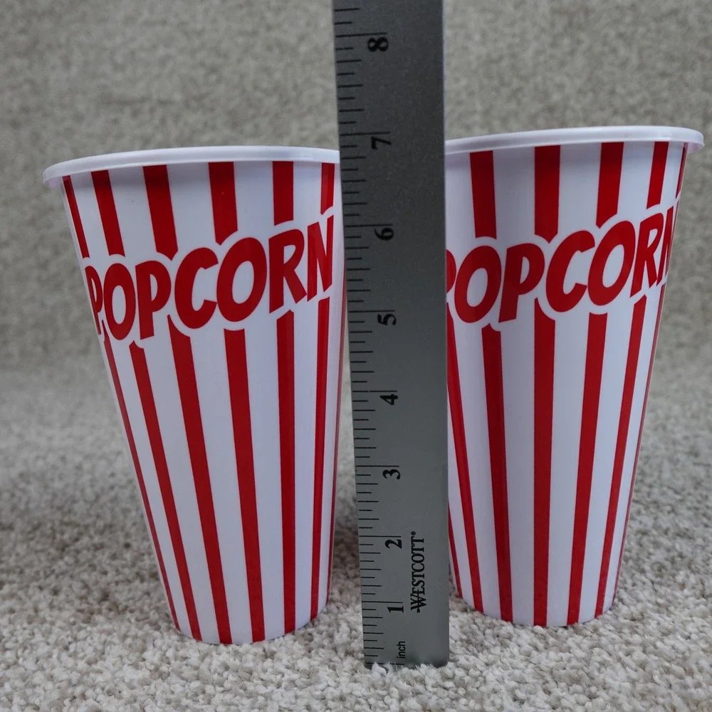 MSRF Red White Striped Reusable Popcorn Buckets Set of 2 Microwave Safe Plastic